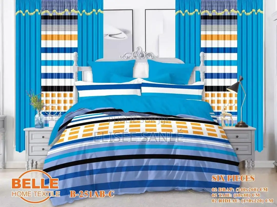 2 Draps House + 2 Rideaux +2 Taies Oreiller