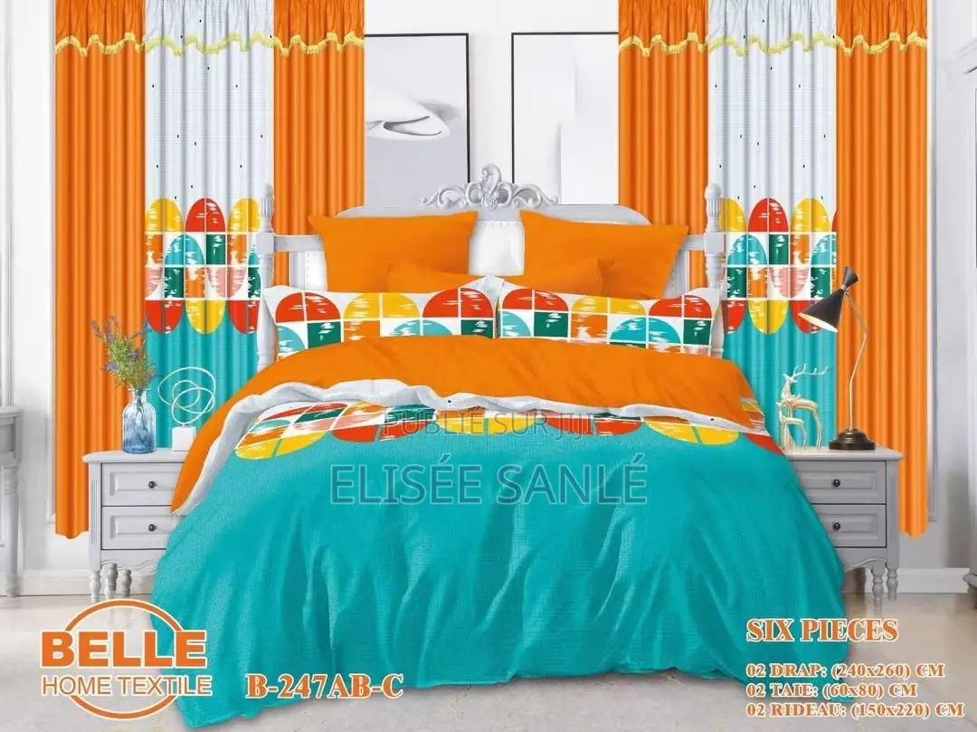 2 Draps House + 2 Rideaux +2 Taies Oreiller