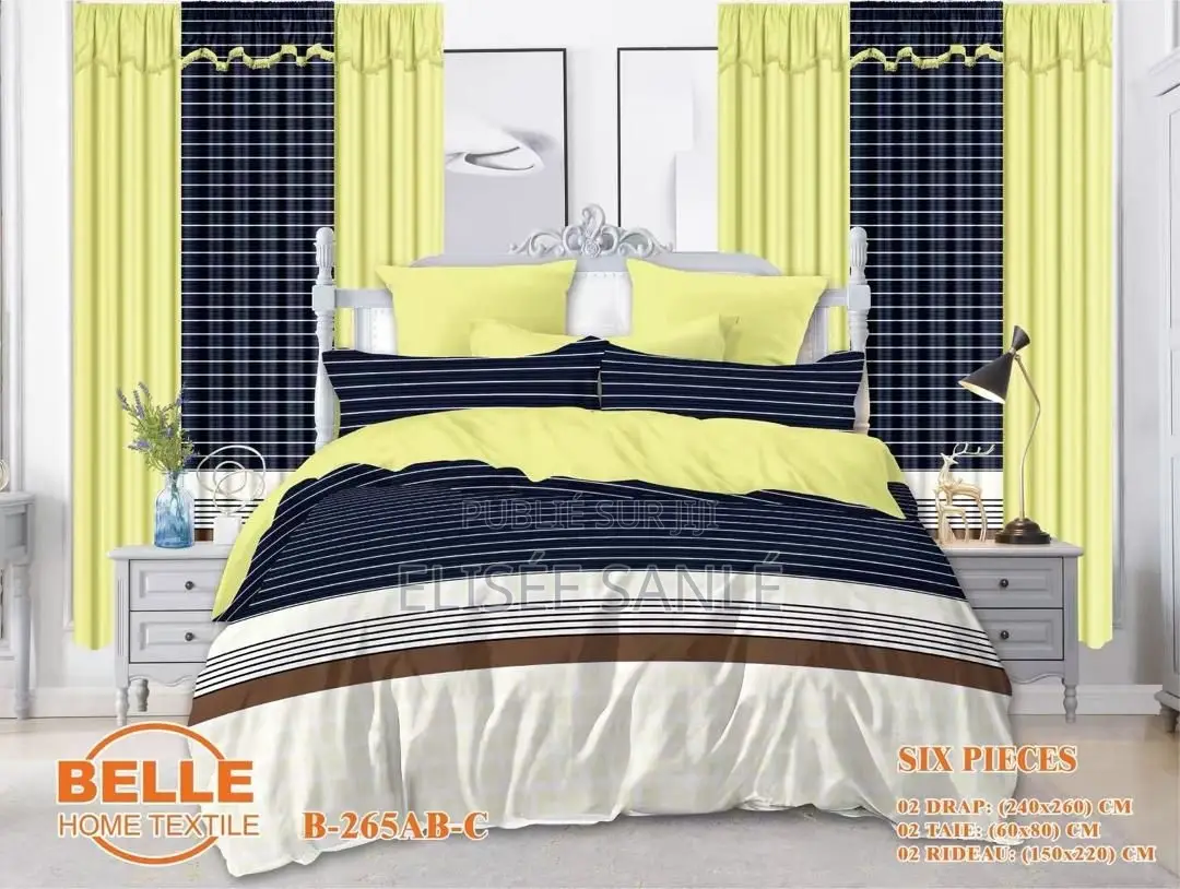 2 Draps House + 2 Rideaux +2 Taies Oreiller