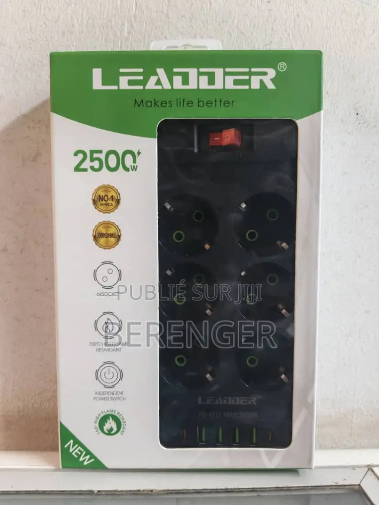 Multiprises 2500w/Rallonge - Prises 6 Ports , 4 USB, 2type-C / 2m