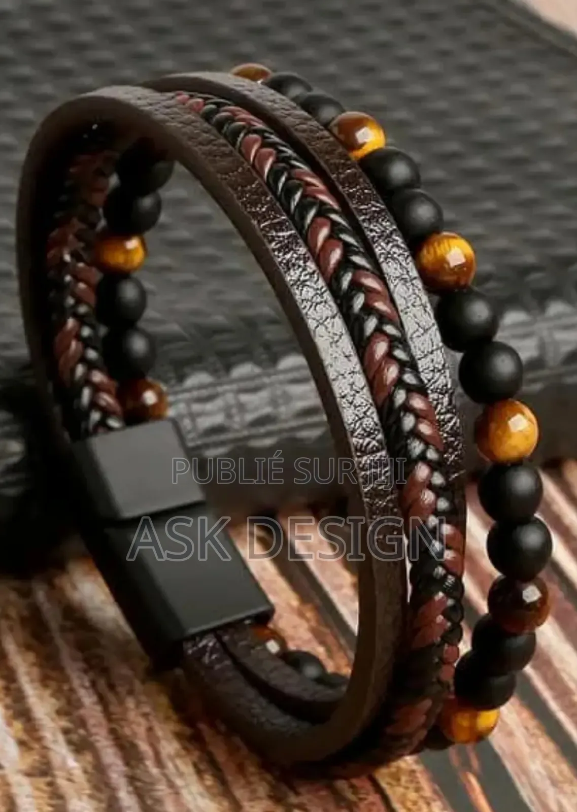 Bracelet en Cuir Perlé Homme