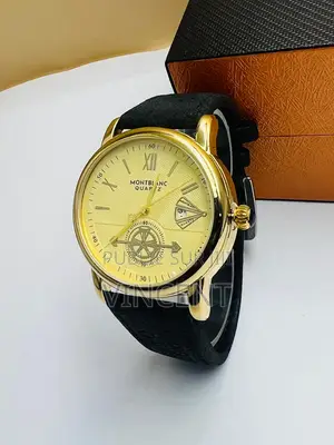 Photo - Montre Homme Dorée Élégante – Bracelet Cuir Noir