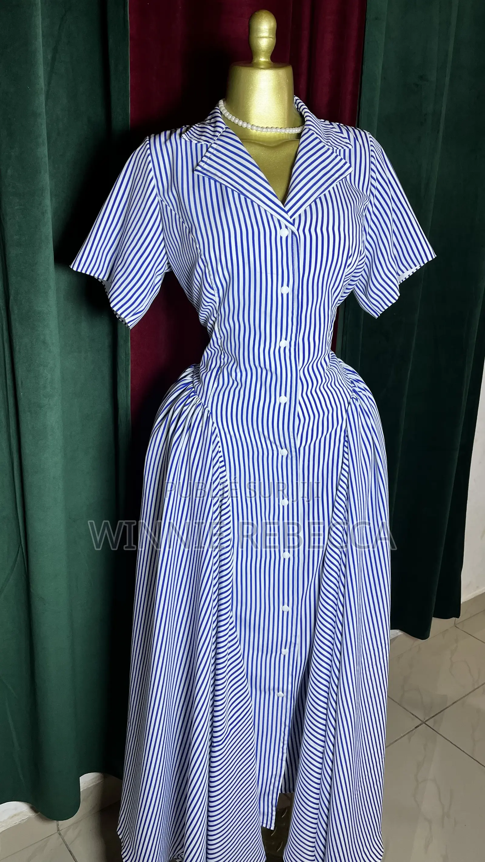 Robe Chemise Longue Jaune À Rayures Blanches – Élégante Et Féminine