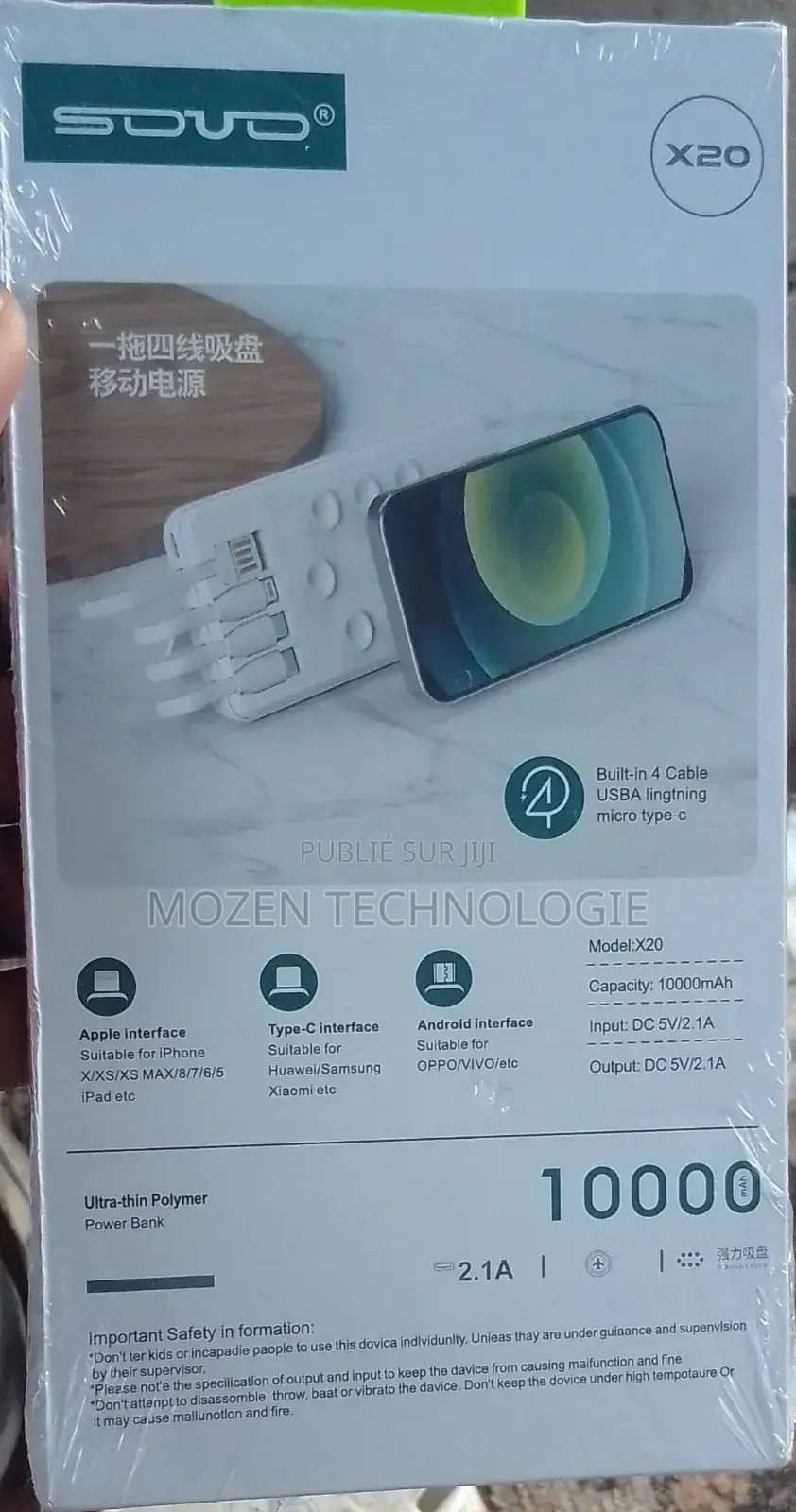 Power Bank Sduo X20 Ultra-Thin 10000mah