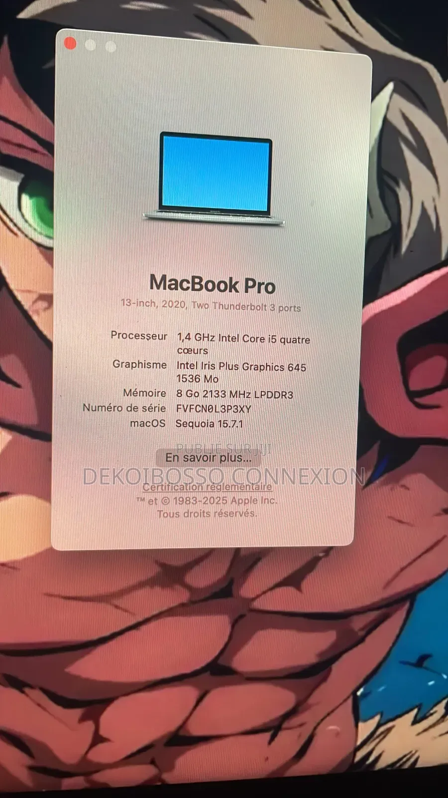 Ordinateur Portable Apple MacBook 2020 8GB Intel Core I5 SSD 256GB