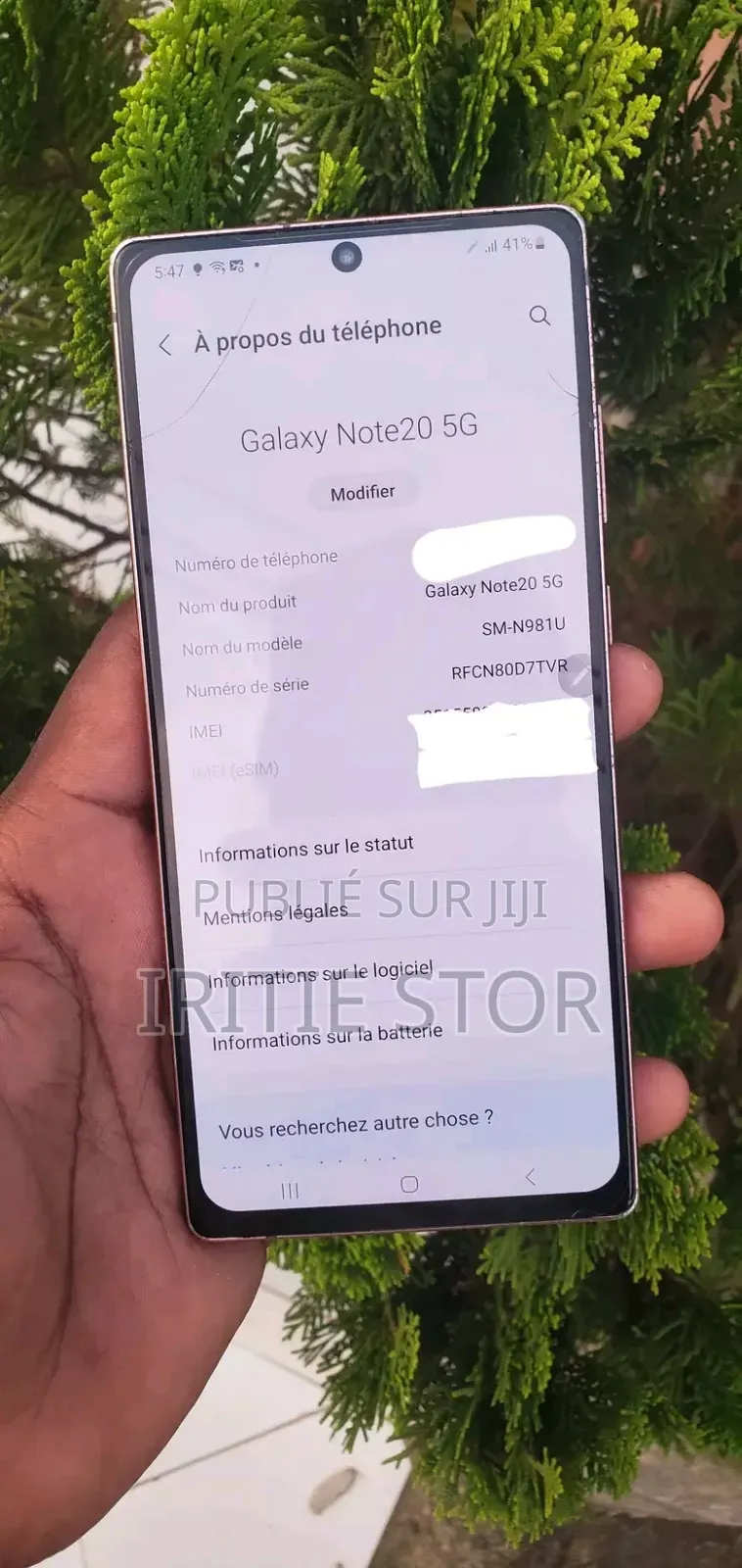 Samsung Galaxy Note 20 5G 128 GB Or rose