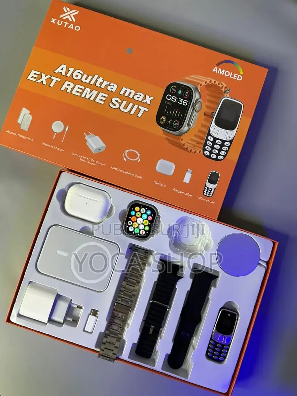 1 Montre Connectée+ 1 Airpods+ 3bracelets+ 1 Nokia+ 1 Chargeur iPhone