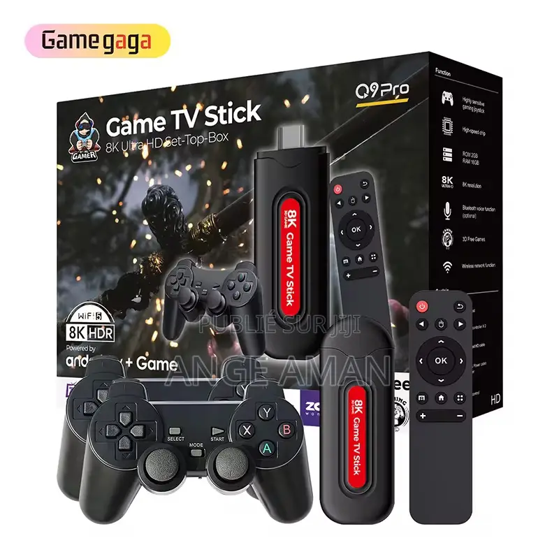 Game Tv Stick Q9 Pro – Hd + Android Tv + 2 Manettes + Télécommande