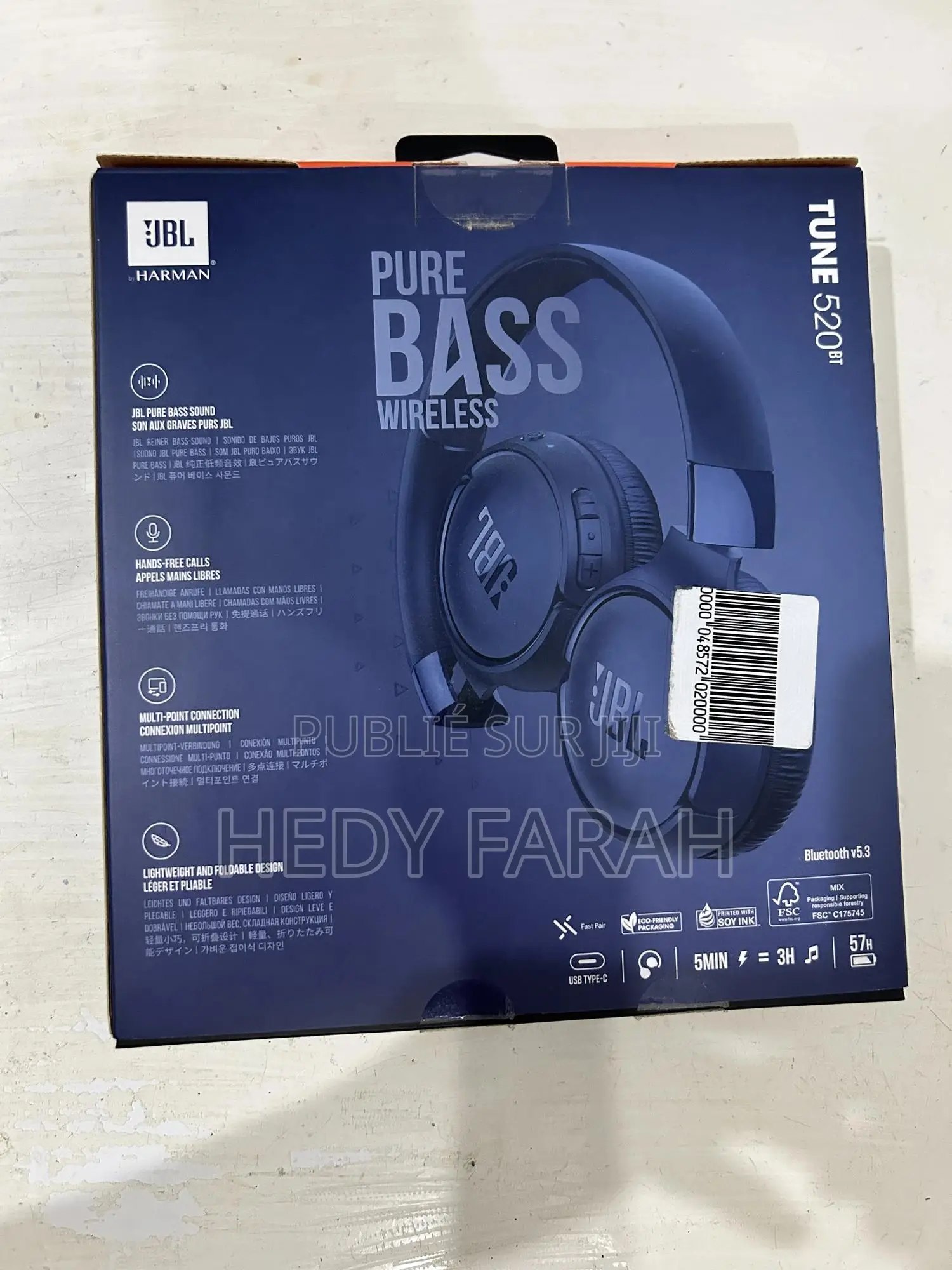 JBL Tune 520bt – Casque Auriculaire Sans Fil – Autonomie 57h – Bleu