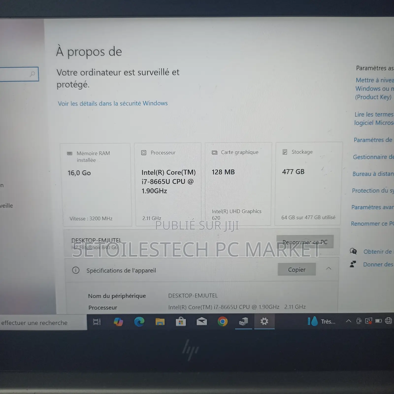 Ordinateur Portable HP EliteBook 840 G6 16GB Intel Core I7 SSD 512GB