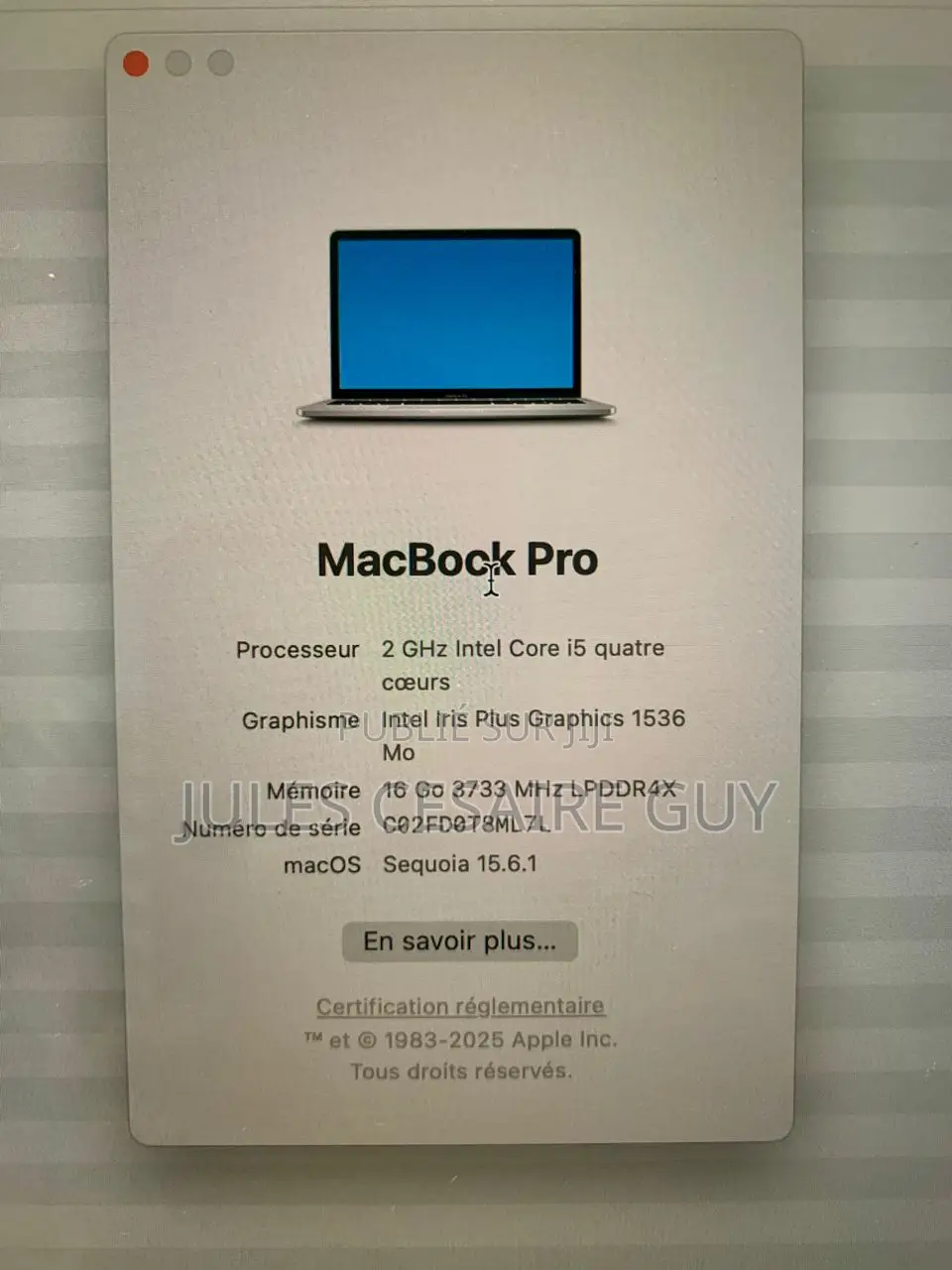 Ordinateur Portable Apple MacBook Pro 2019 16GB Intel Core I5 SSD 500GB