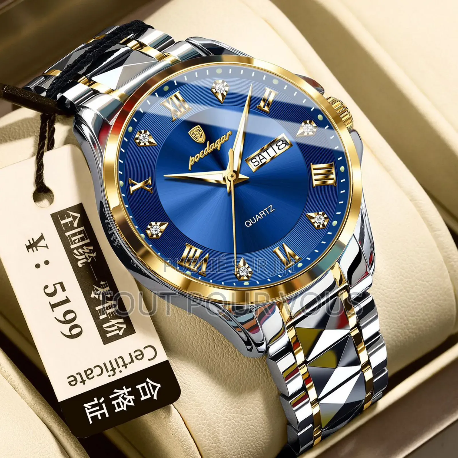 Belle Montre De Luxe en Acier Inoxydable Fond Bleu