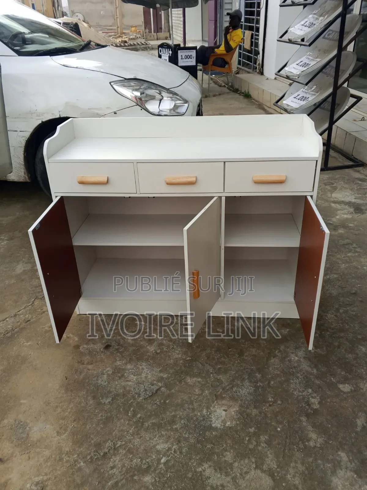 Buffet De Rangement Minimaliste Blanc Bois Naturel