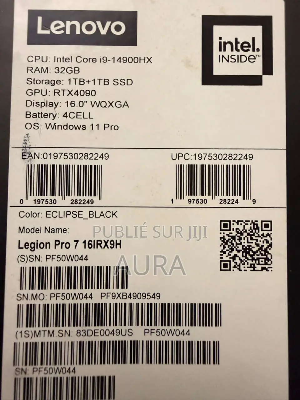 Ordinateur Portable Lenovo Legion 7 32GB Intel Core I9 SSD 2T