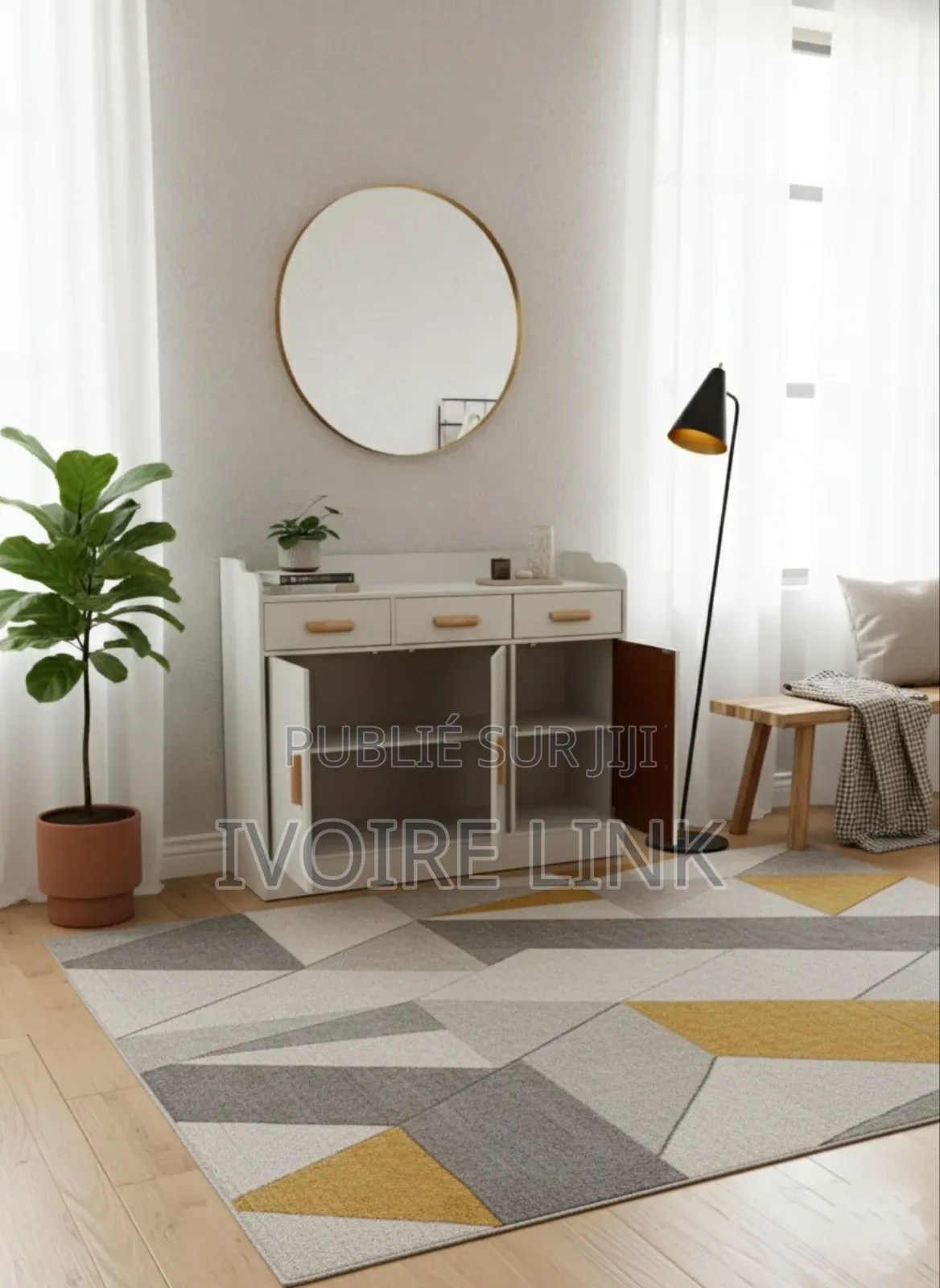 Buffet De Rangement Minimaliste Blanc Bois Naturel