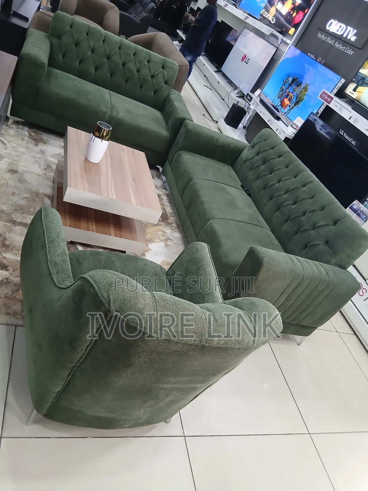 Salon Complet Moderne en Tissu Vert
