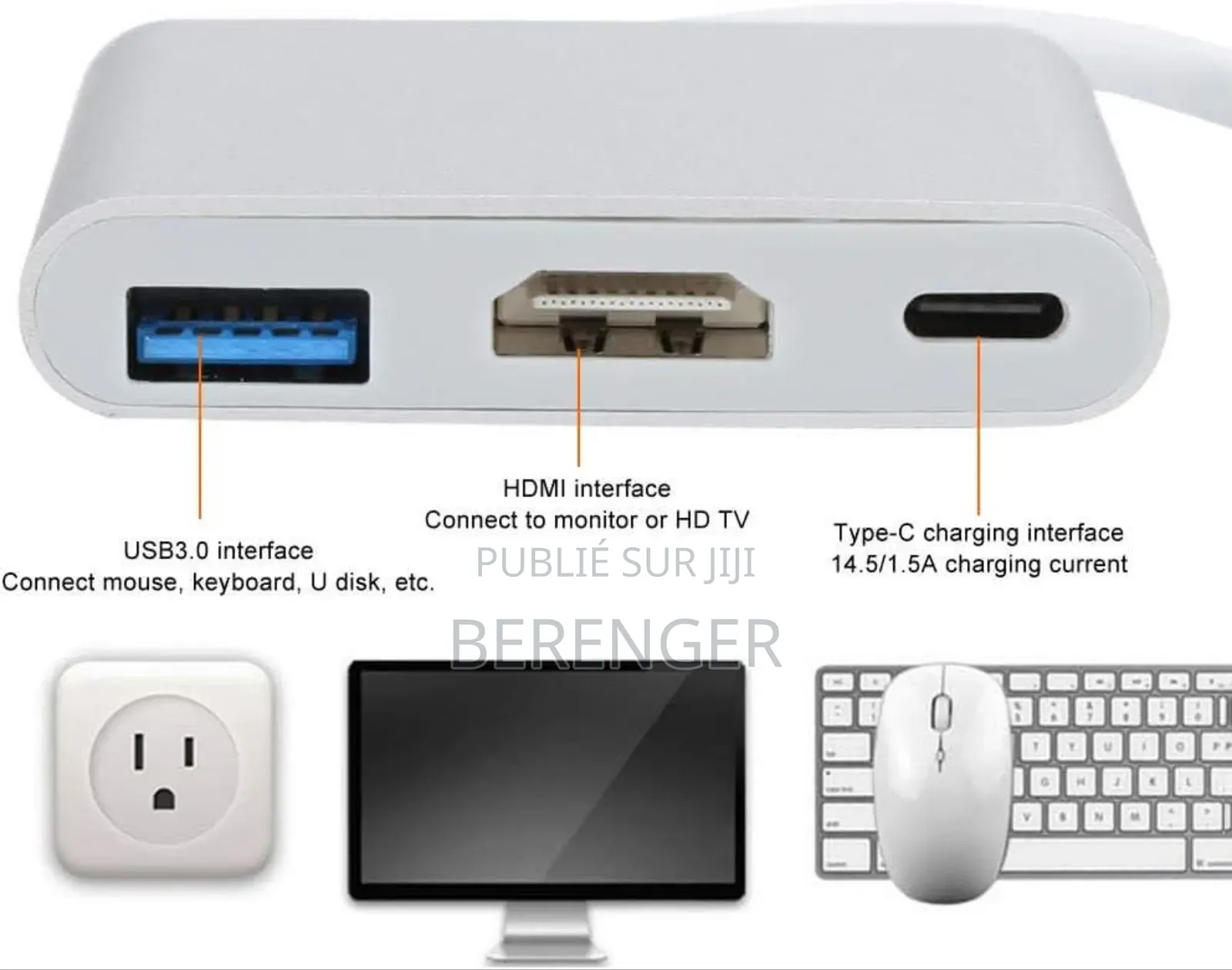 Adaptateur Type C Vers Usb+Hdmi+Type C