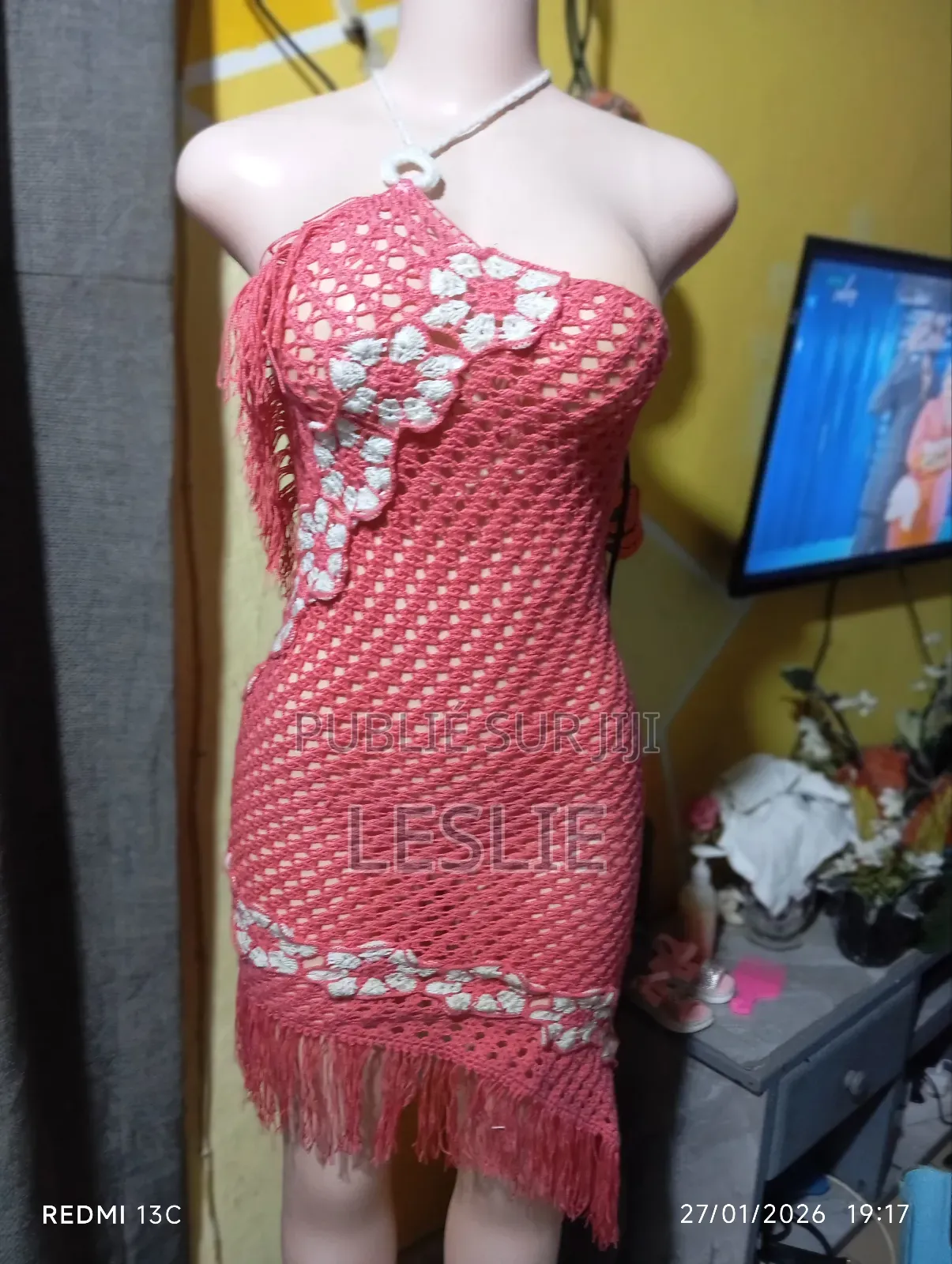 Robe en Laine Rose Blanc