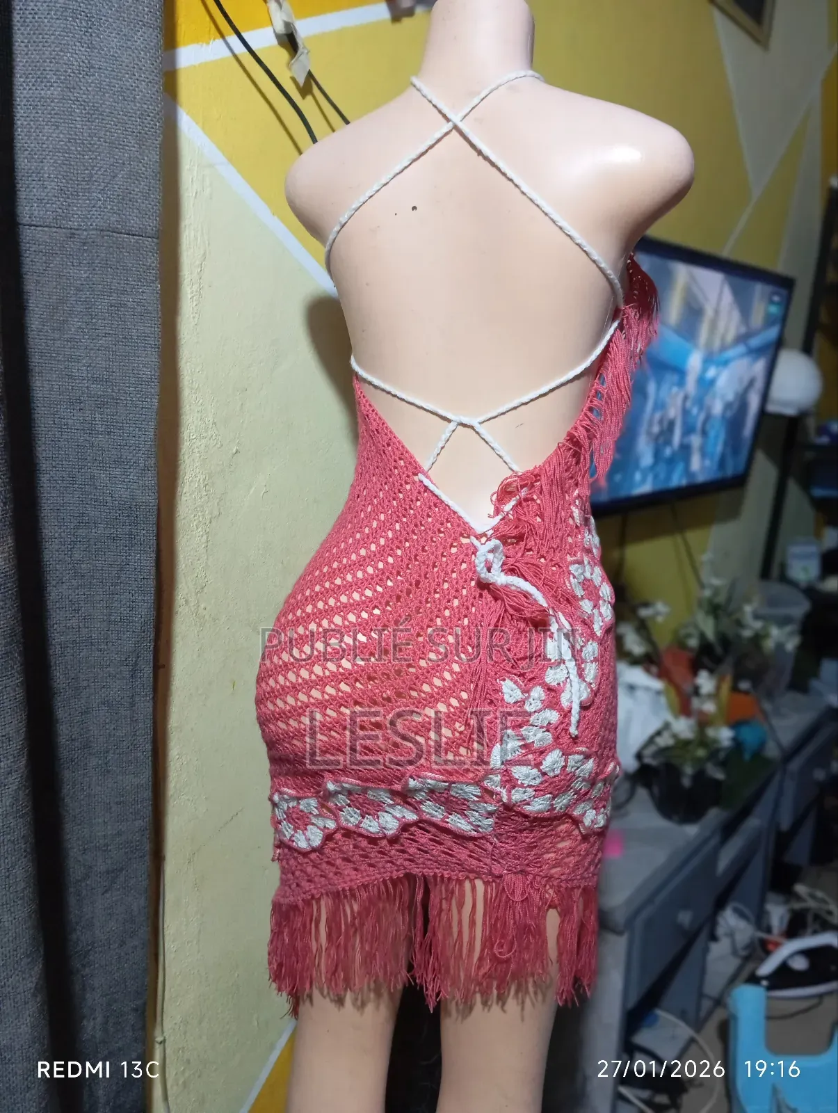 Robe en Laine Rose Blanc