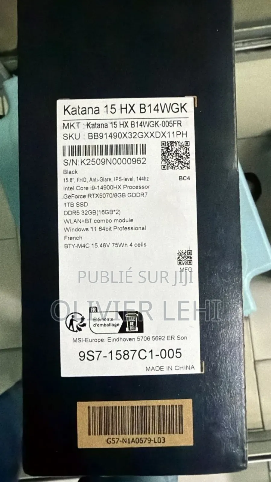 Neuf Ordinateur Portable MSI Katana 15 32GB Intel Core I9 SSD 1T