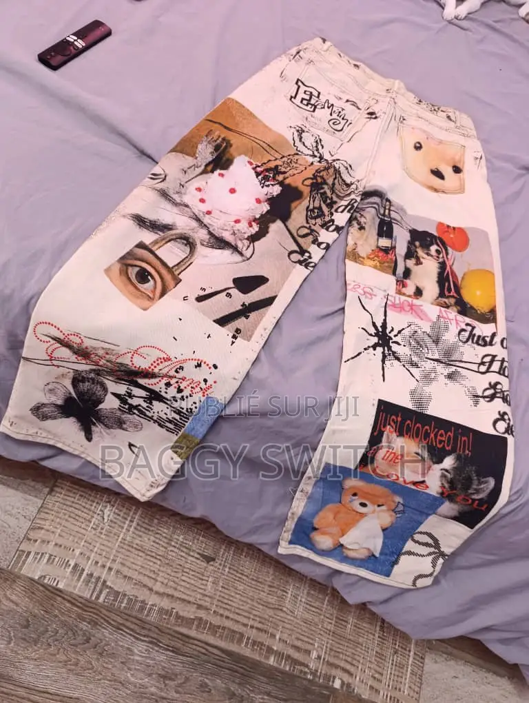 Pantalon Baggy Femme Stylé - Imprimés Graphiques Streetwear - Blanc