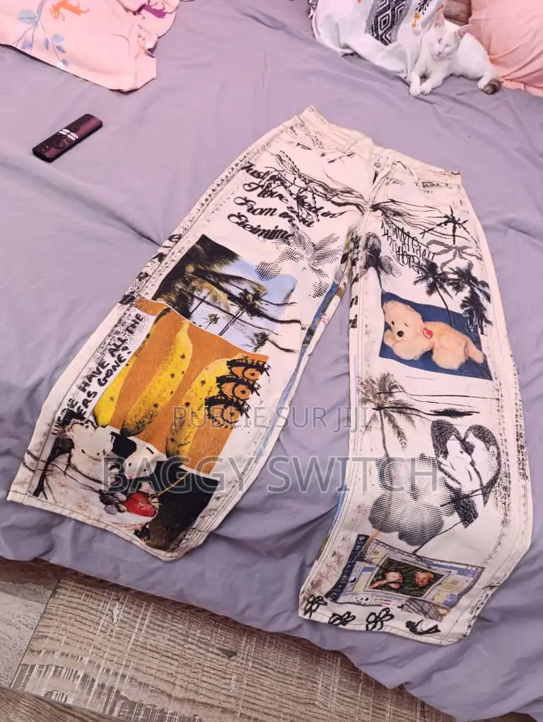 Pantalon Baggy Femme Stylé - Imprimés Graphiques Streetwear - Blanc