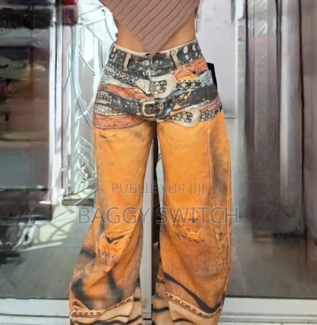 Pantalon Baggy "Western Graphic" - Imprimé Ceintures - Orange Ocre