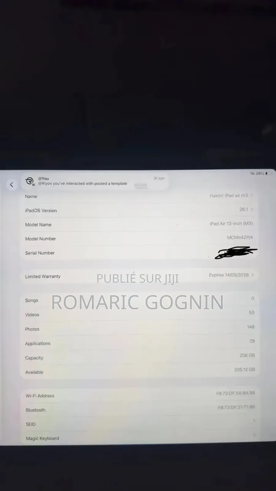 Nouveau Apple iPad Air 11 (2024) 256 GB Autre