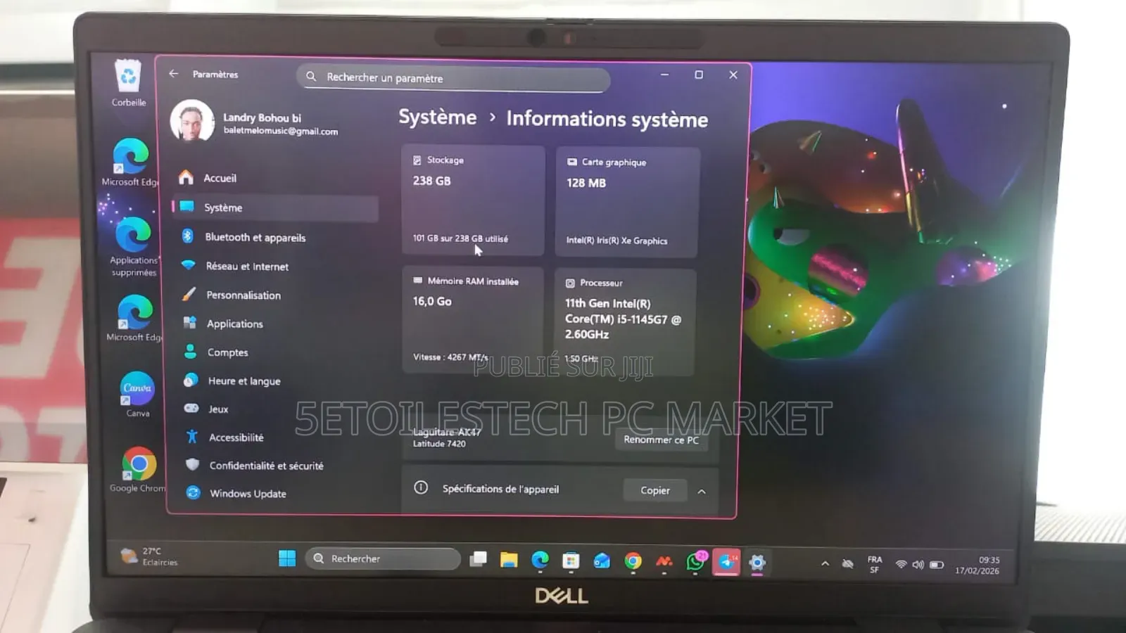 Ordinateur Portable Dell Latitude 7520 16GB Intel Core I5 SSD 256GB