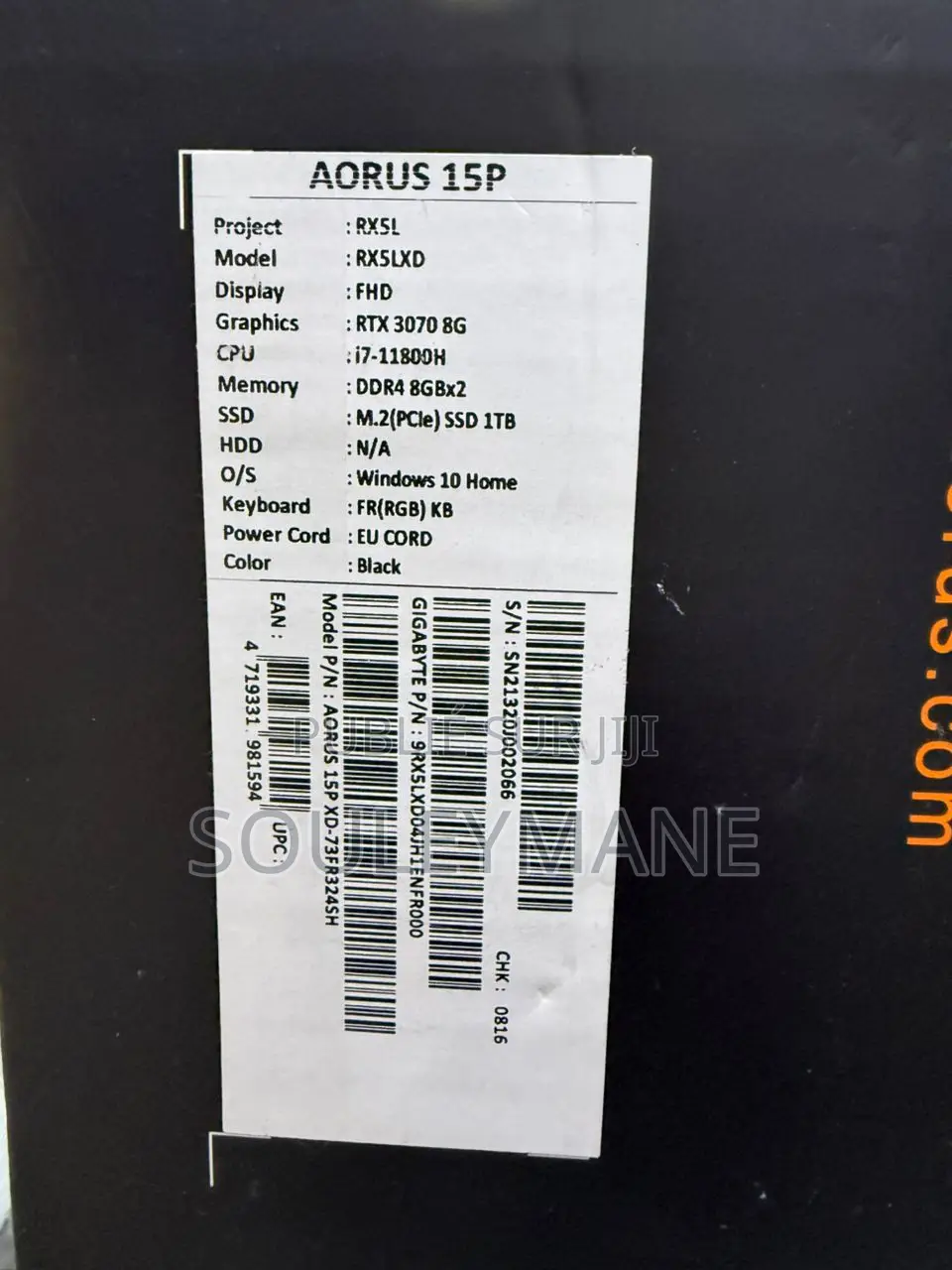 Ordinateur portable Gigabyte AERO 15 16GB Intel Core i7 SSD 512GB