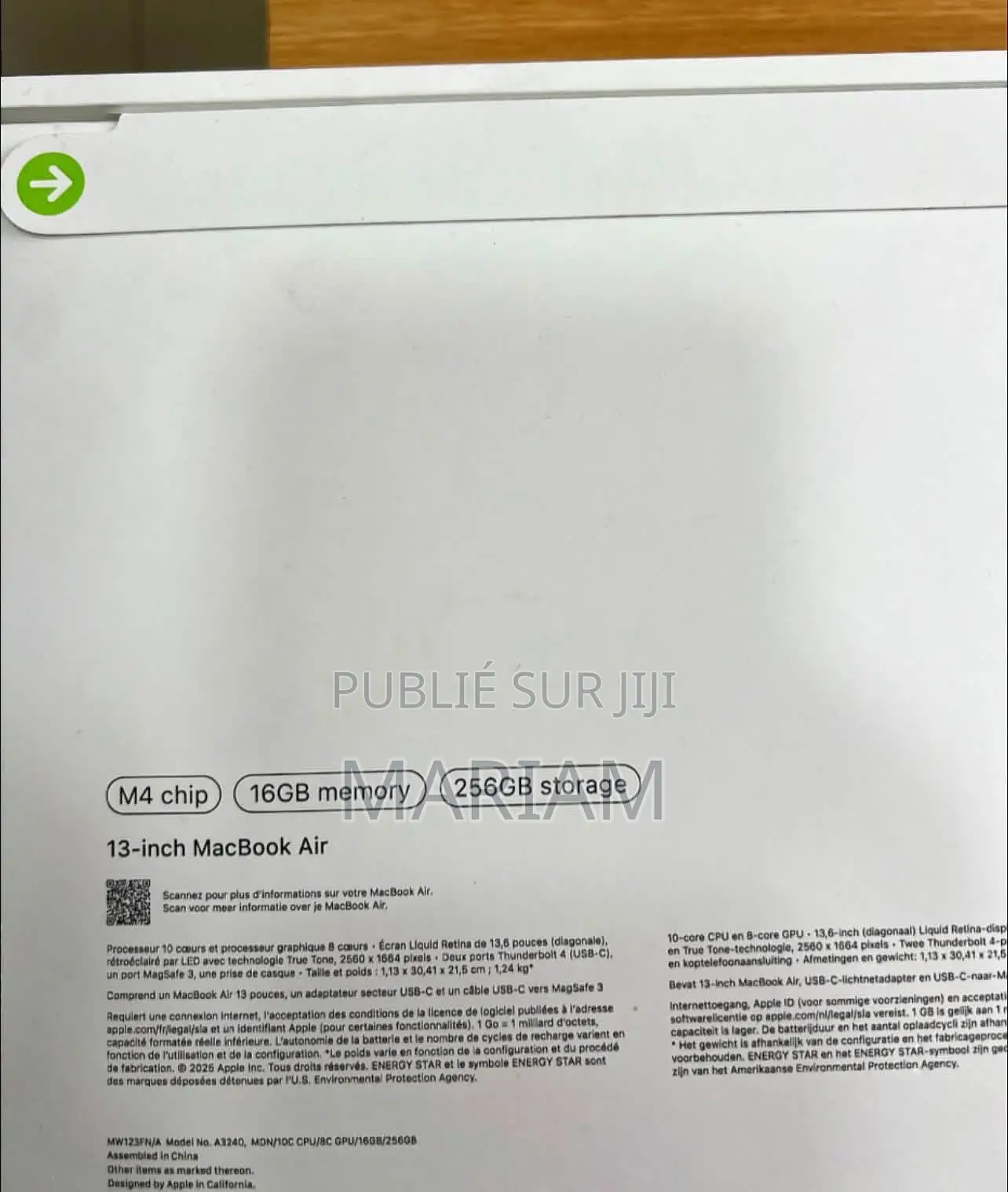 Nouveau Apple MacBook Air 2025 M4 13-inch 16GB Apple M4 SSD 256GB