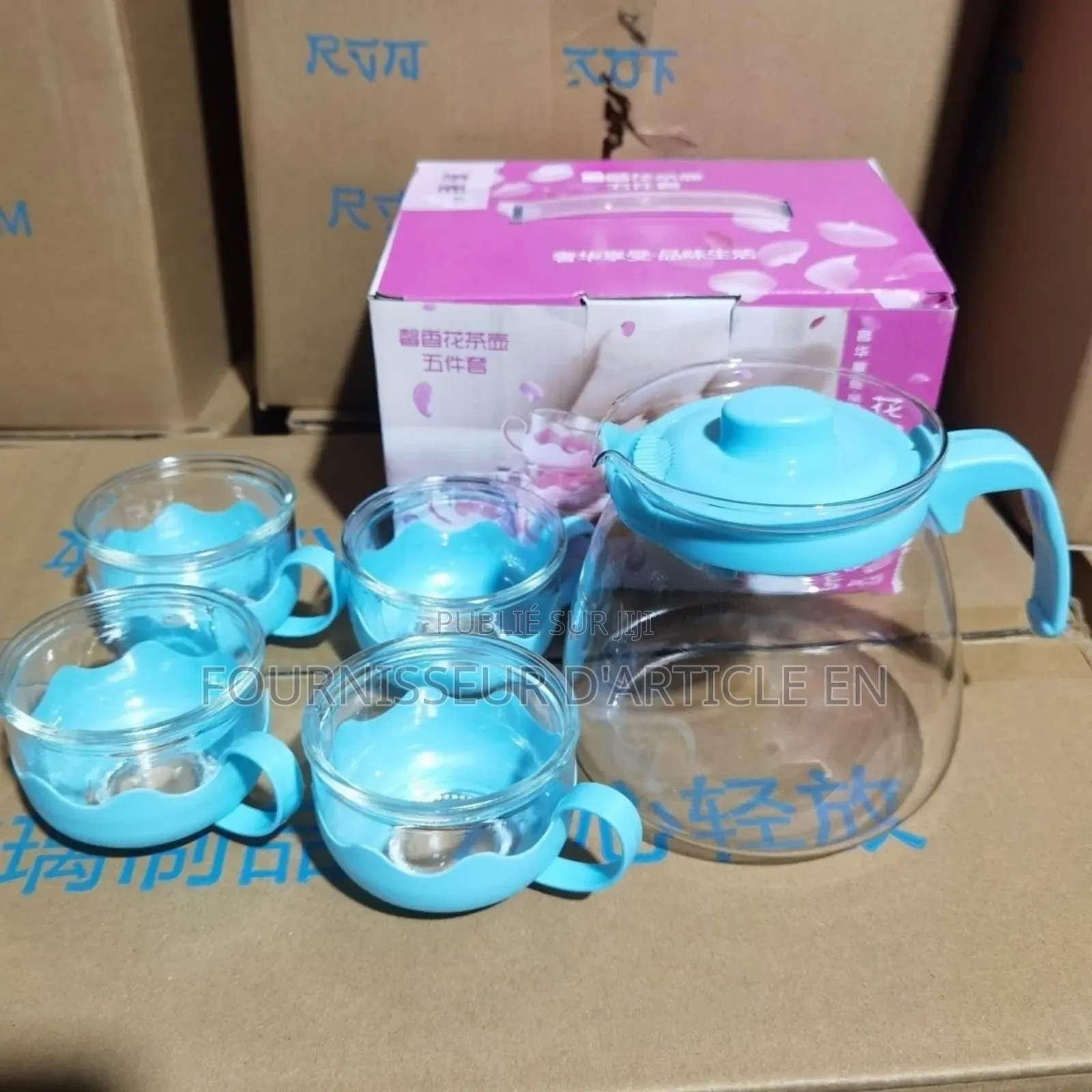 Ensemble Théière en Verre Et 4 Tasses, Vendu Uniquement en Gros