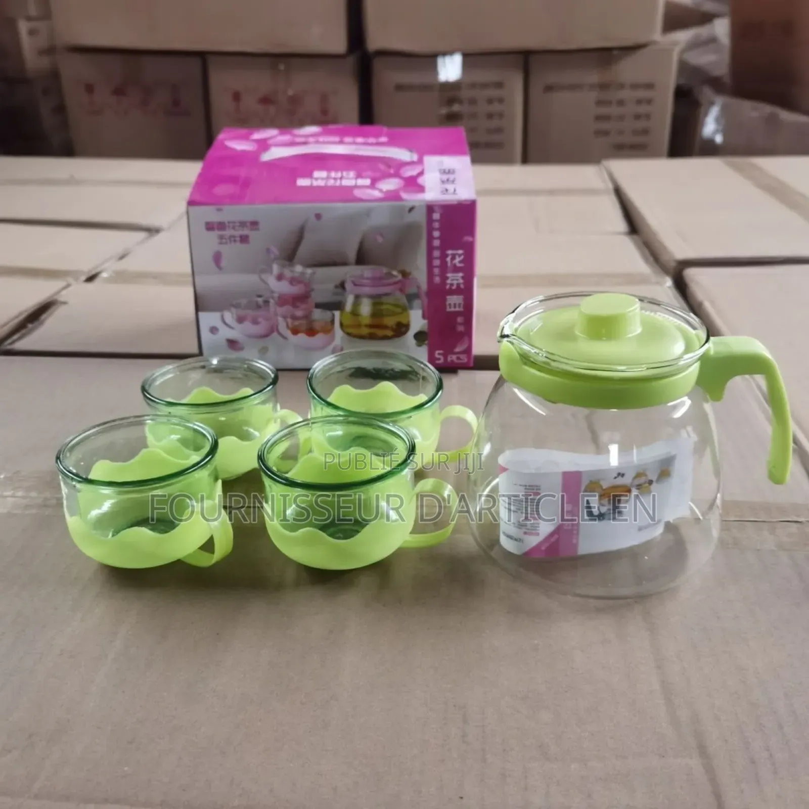 Ensemble Théière en Verre Et 4 Tasses, Vendu Uniquement en Gros