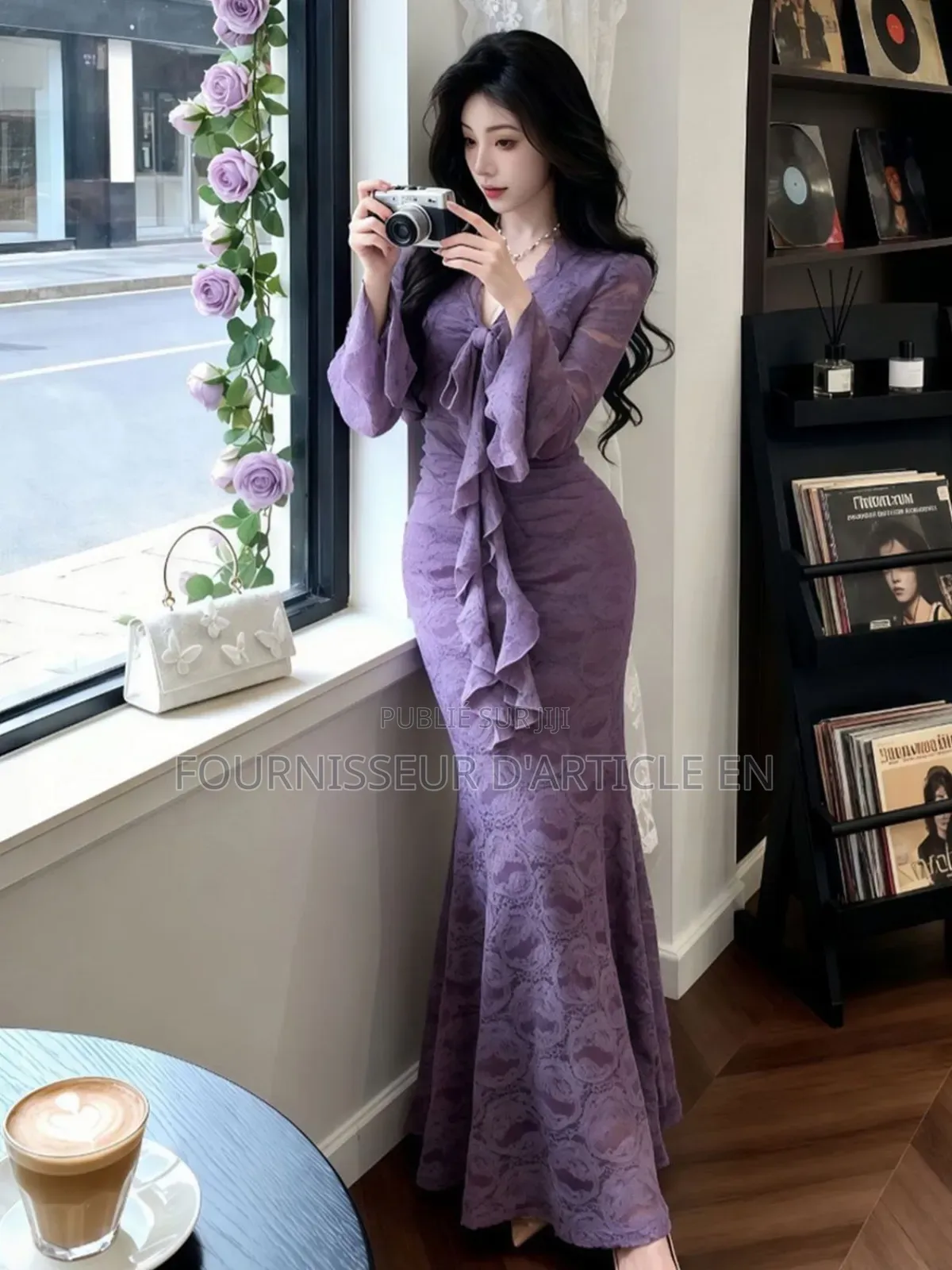 Robe Longue À Col en v Et Ruban, Élégante Et Sophistiquée,