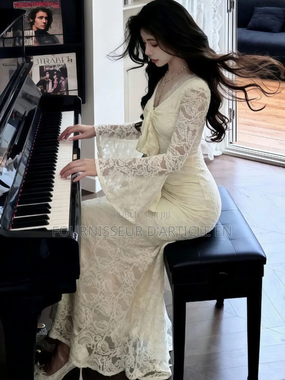 Robe Longue À Col en v Et Ruban, Élégante Et Sophistiquée,