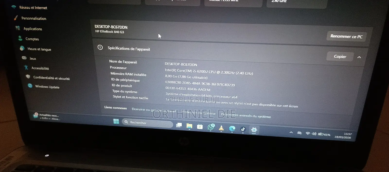 Ordinateur portable HP EliteBook 840 G3 8GB Intel Core i5 SSD 256GB