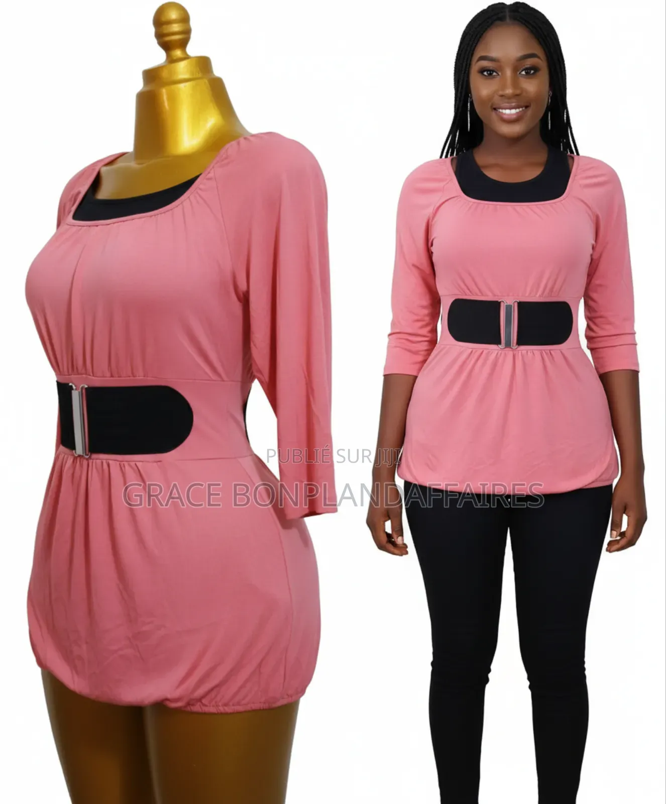 Haut Orange Avec Ceinture Noire Integrée. Solde : 1500fcfa