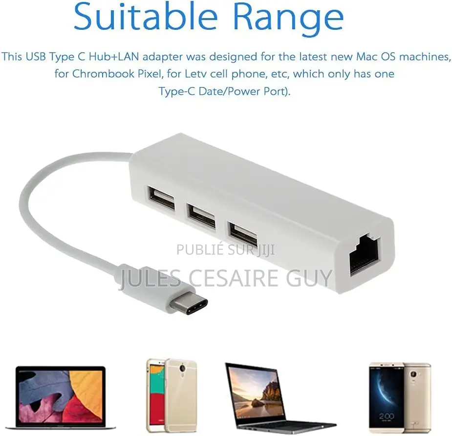 Usb 3.1 Type C Vers Rj45 Ethernet Avec 3 Ports Usb Hub