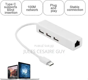 Usb 3.1 Type C Vers Rj45 Ethernet Avec 3 Ports Usb Hub