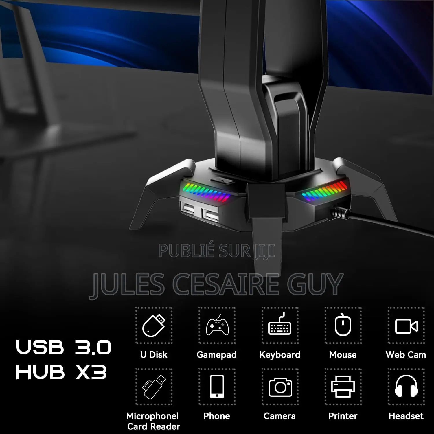 Support De Casque RGB Et Hub Usb