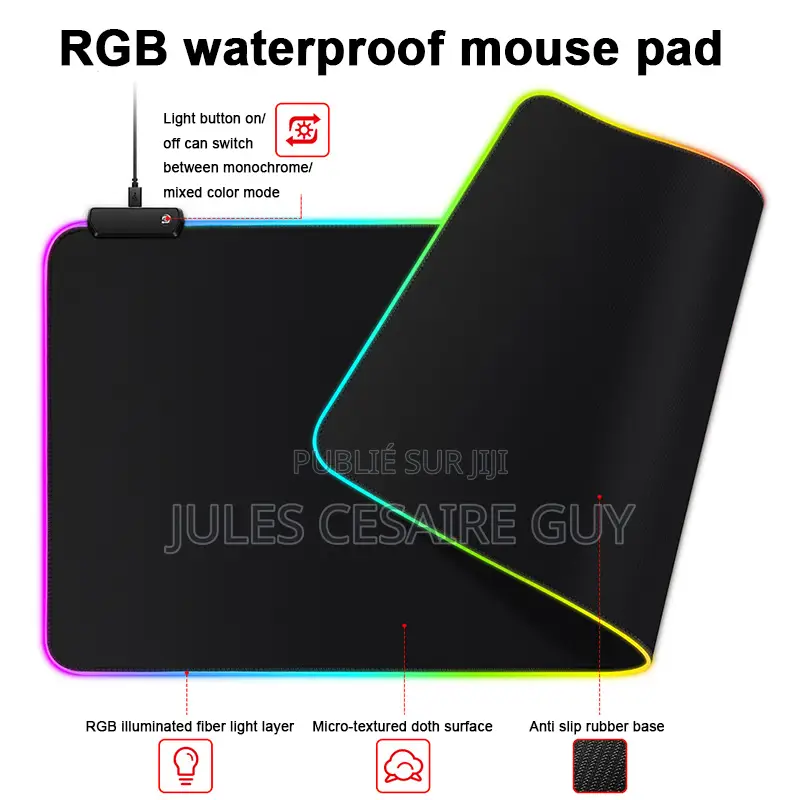 Tapis De Souris Gaming Rvb, Antidérapant Et Étanche Noir (80 X 30 Cm)