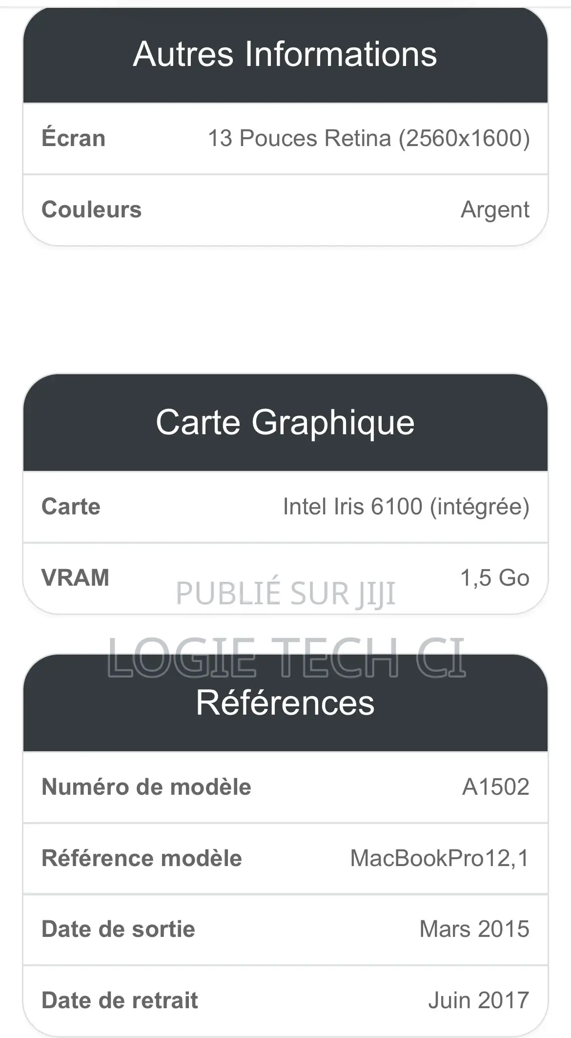 Ordinateur portable Apple MacBook 2015 8GB Intel Core i5 SSD 512GB