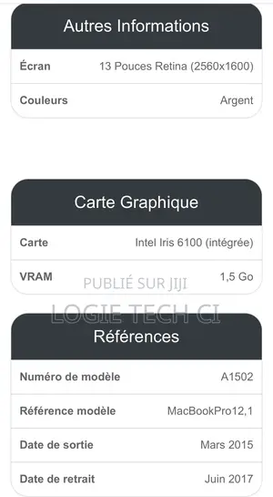 Ordinateur portable Apple MacBook 2015 8GB Intel Core i5 SSD 512GB