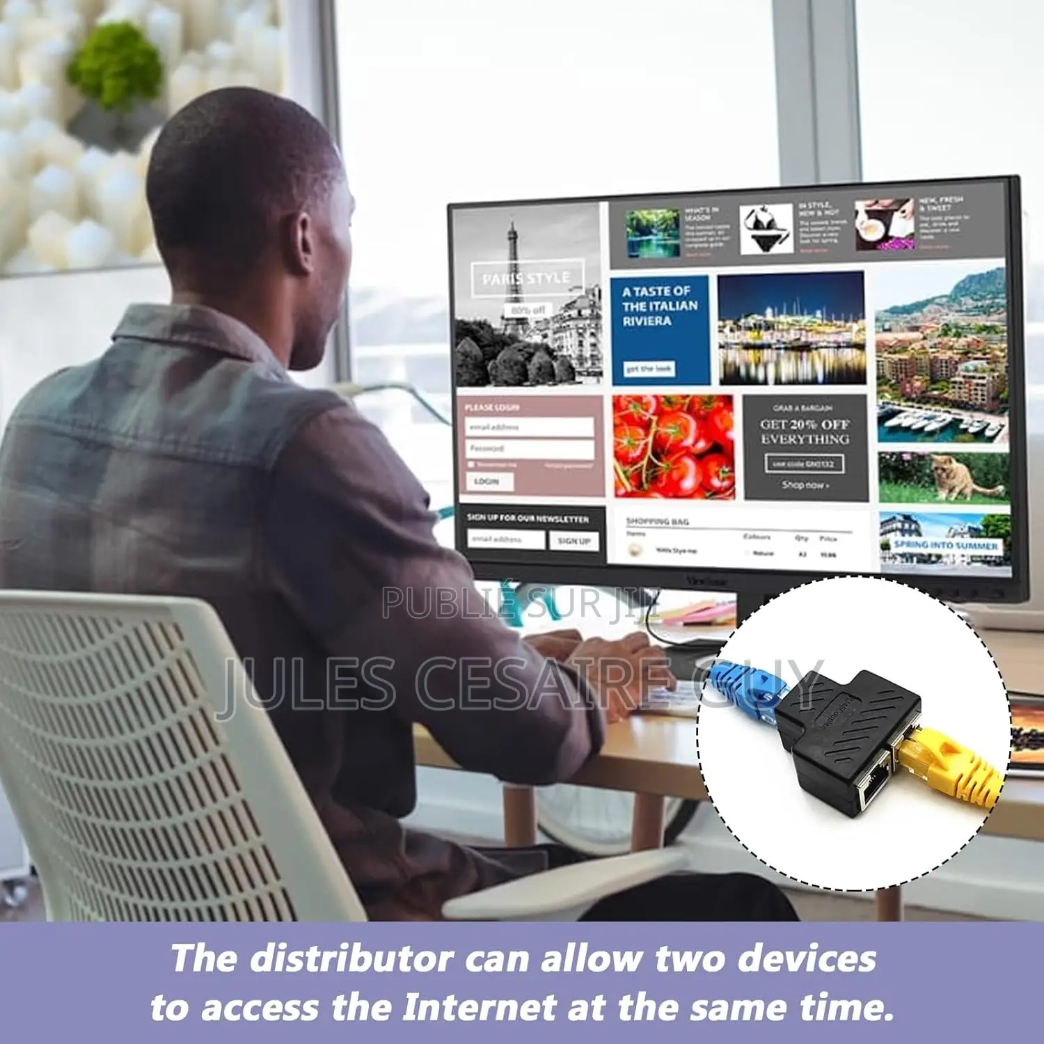 Adaptateur Répartiteur Ethernet Rj45 1x2 - Noir