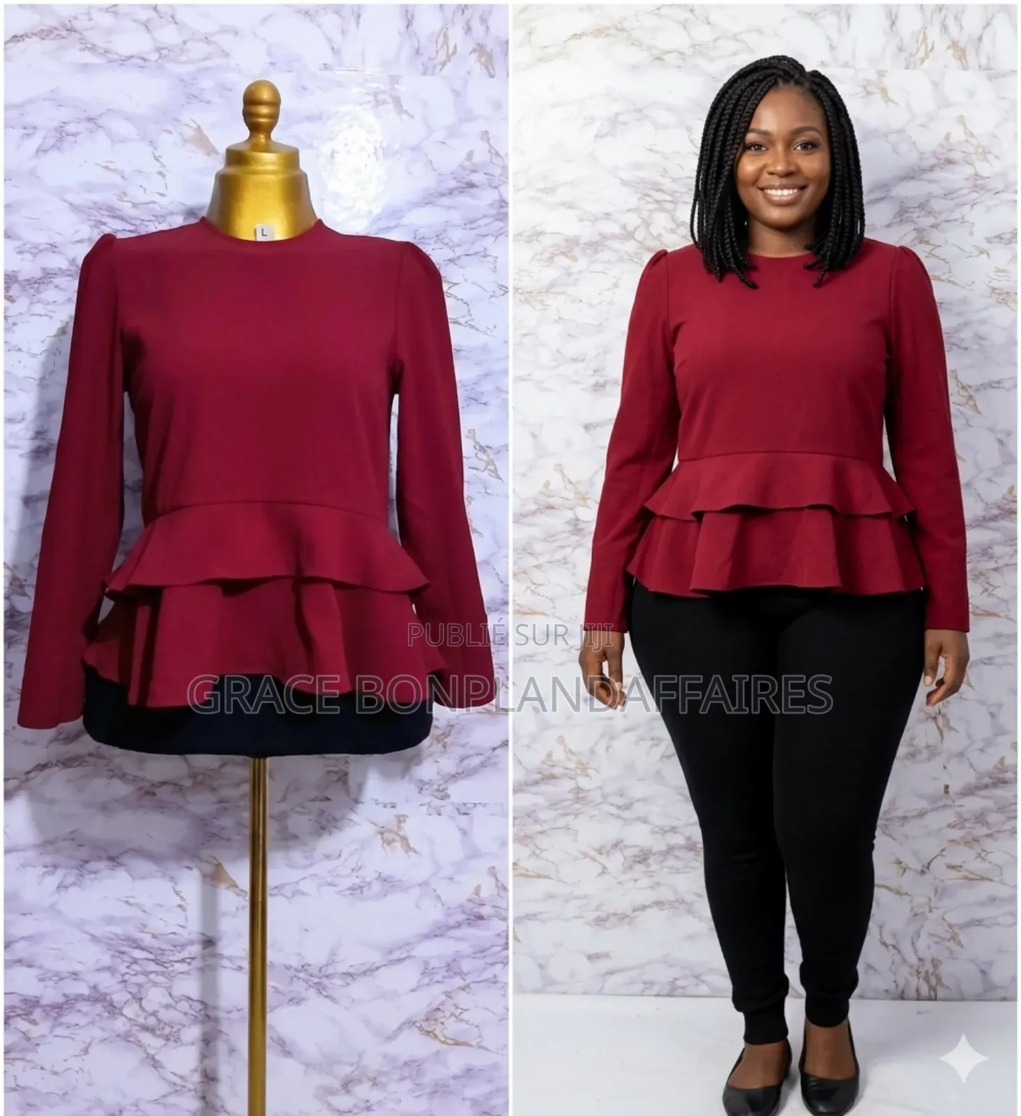 Haut Rouge Bordeaux Femme Chic. Solde : 1500fcfa