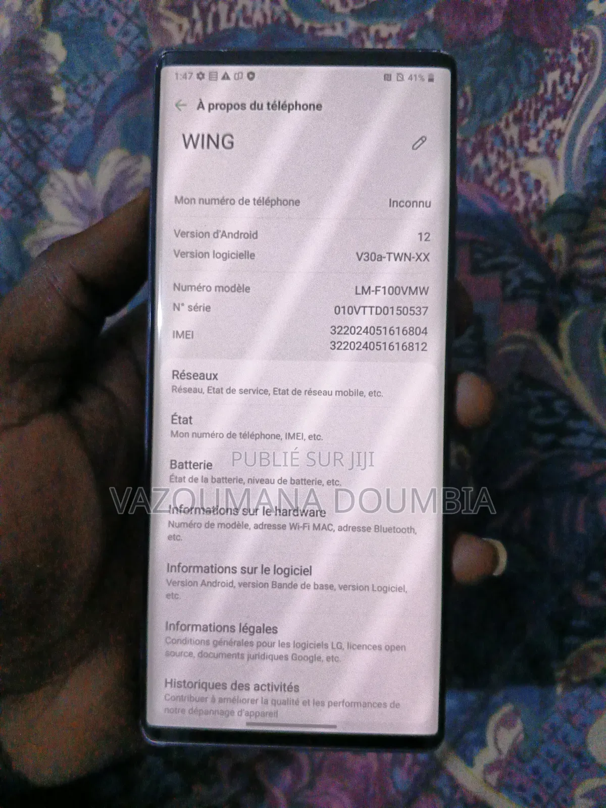 LG Wing 5G 256 GB Noir