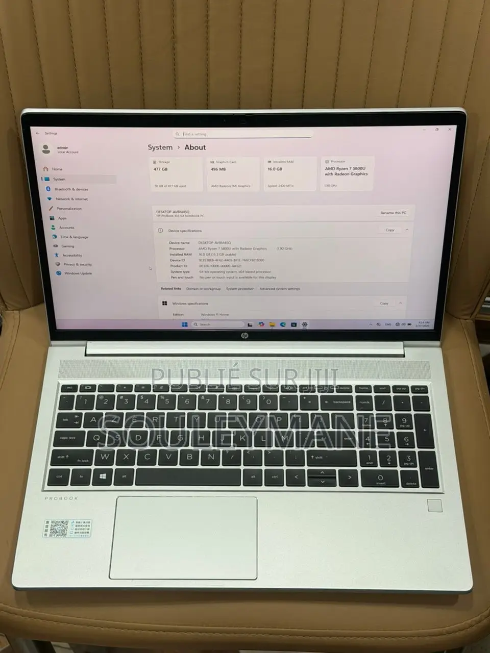 Ordinateur portable HP ProBook 455 G5 16GB AMD Ryzen 7 SSD 512GB