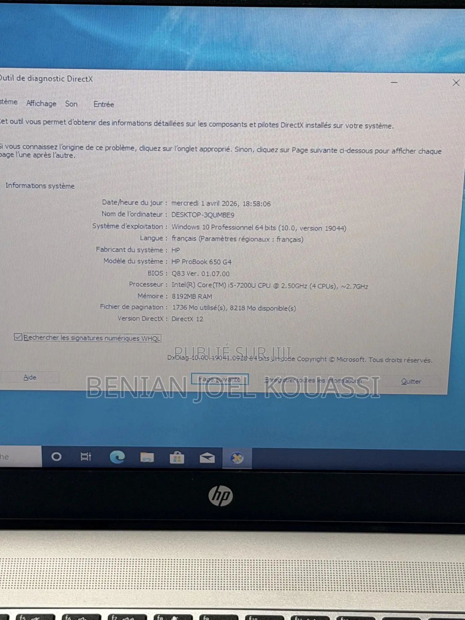 Ordinateur portable HP 650 G4 8GB Intel Core i5 SSD 256GB