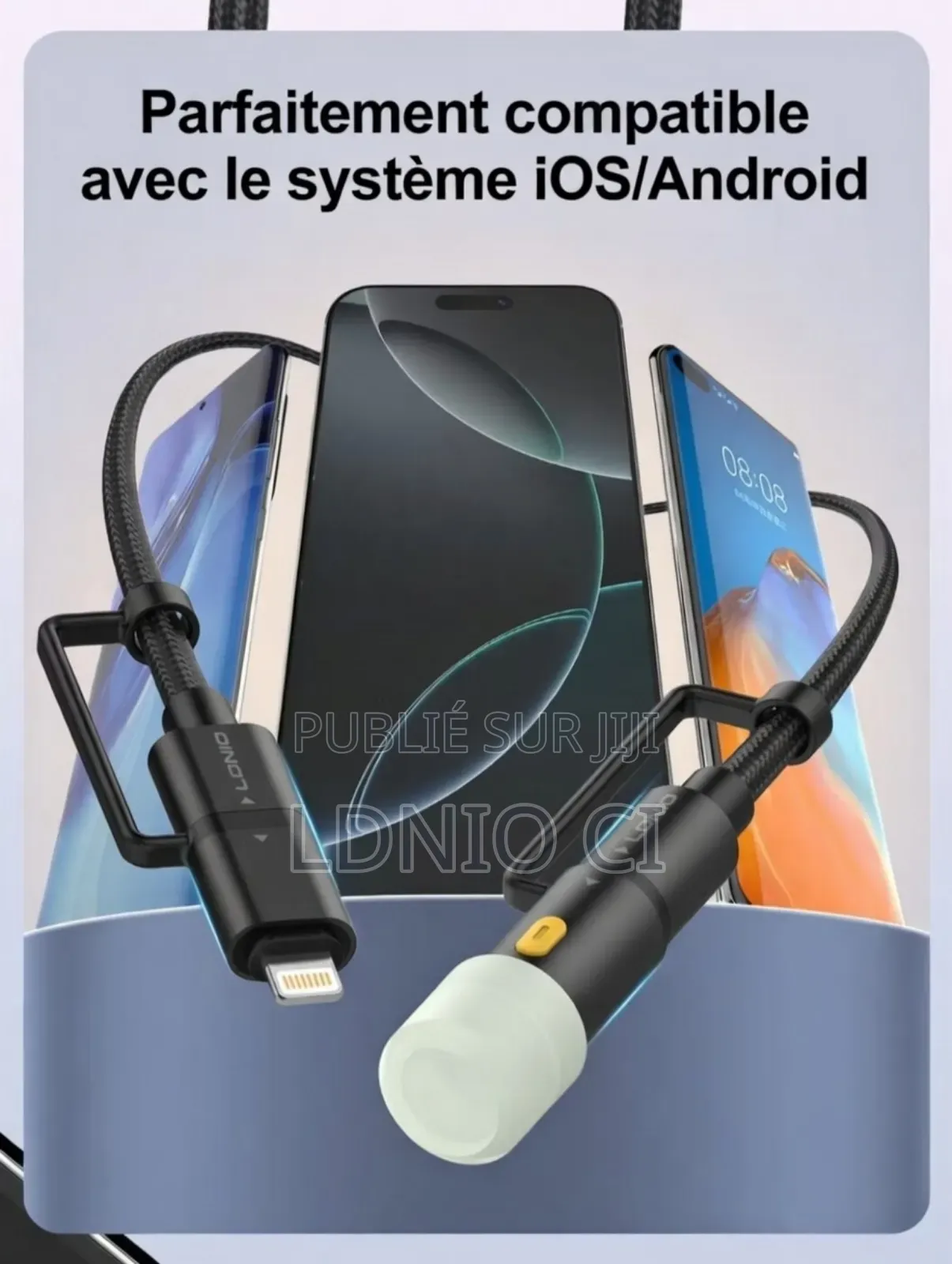 Câble De Données 4 en 1 Usb-C Vers Usb-C + Lightning + Éclairage Led