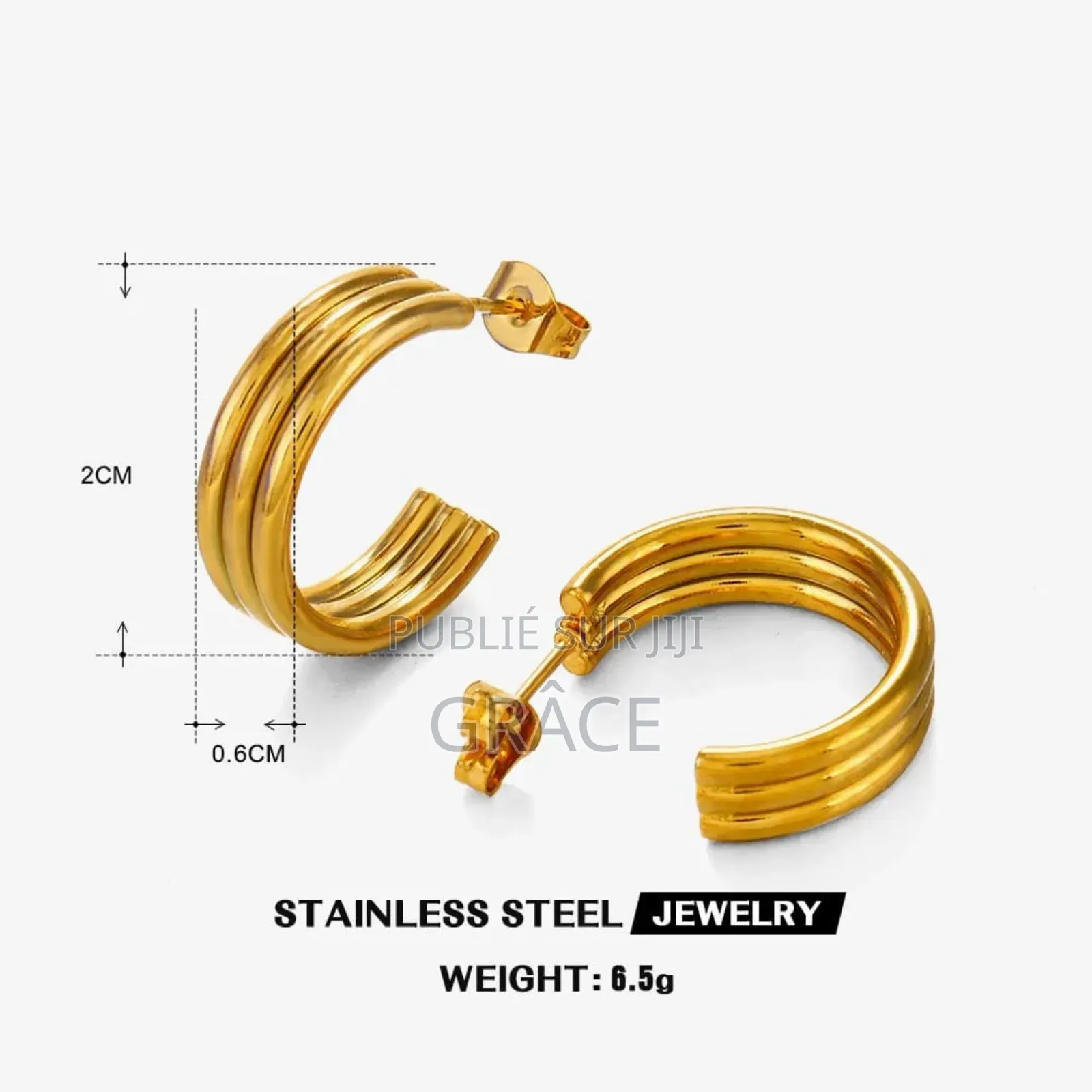 Boucles d'Oreilles Mi Cerceau en Trois Rangs